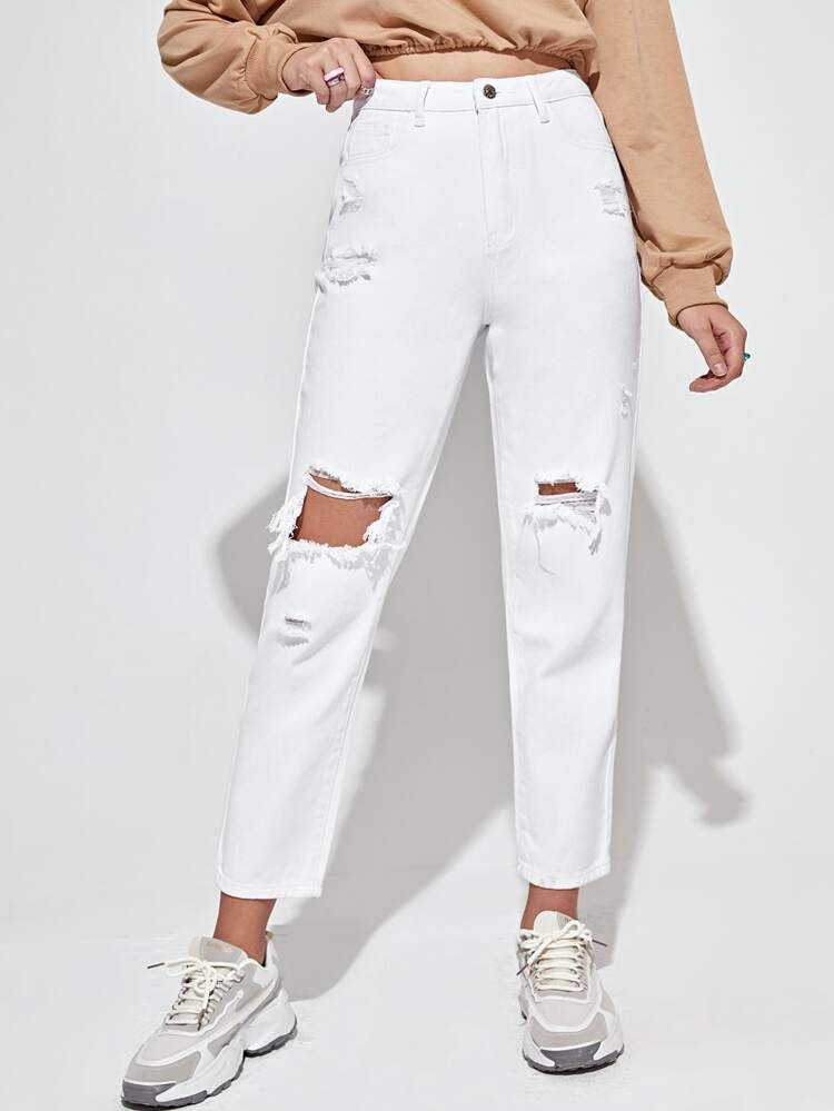 High Waisted Ripped Mom Jeans | SHEIN
