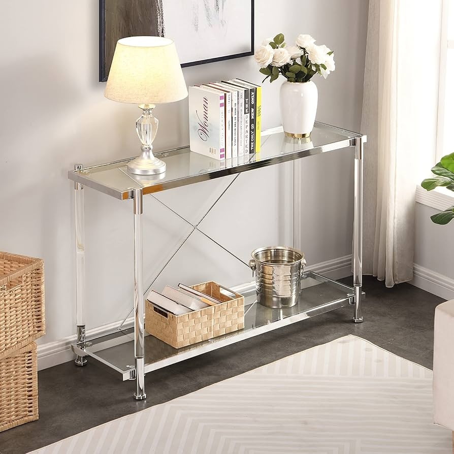 Silver Narrow Console Table Sofa Table for Living Room, Entryway Table with Storage, Acrylic Sofa... | Amazon (US)