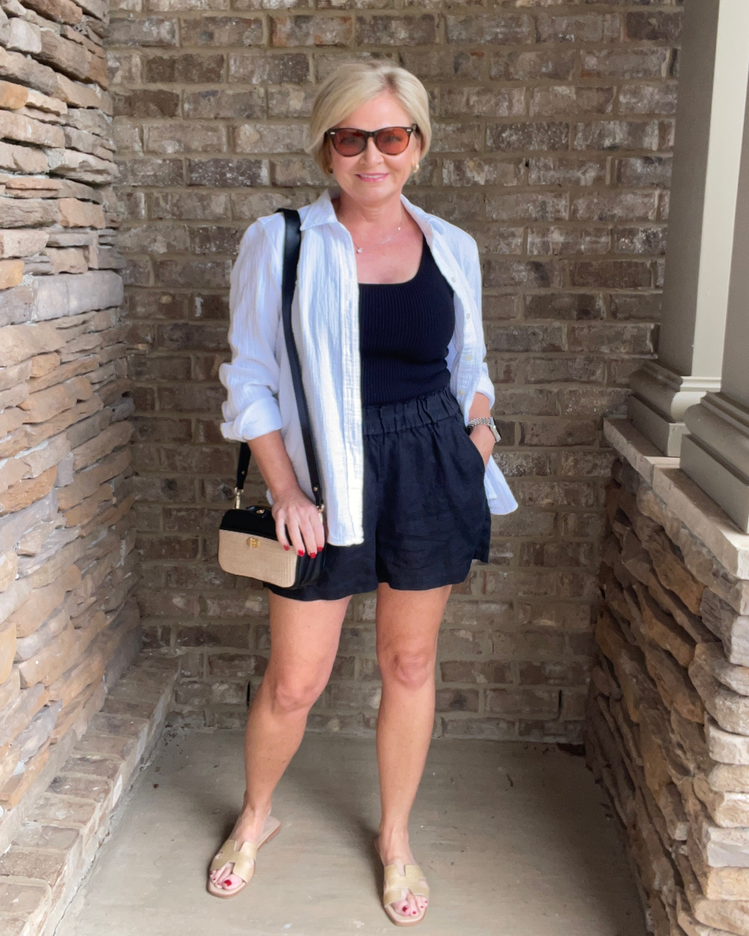 Small shirt, medium tank, small shorts
Vacation outfit 
Linen shorts
Gauze shirt 
Crossbody bag
Petite outfit
Petite fashion
Petite style

#LTKstyletip #LTKshoecrush #LTKFind