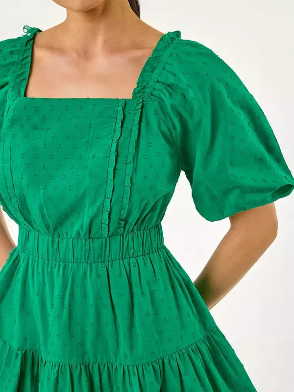 Roman Petite Dobby Puff Sleeve Dress | Very (UK)