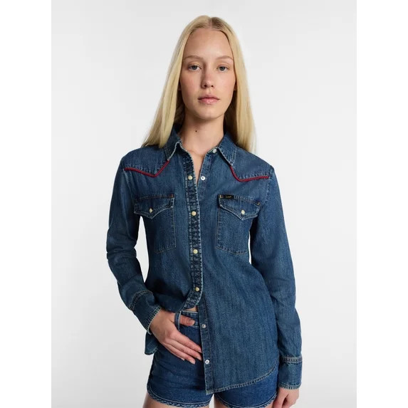 Kacey Lee Women's Denim Western Shirt with Piping, Sizes XS-XXL | Walmart (US)