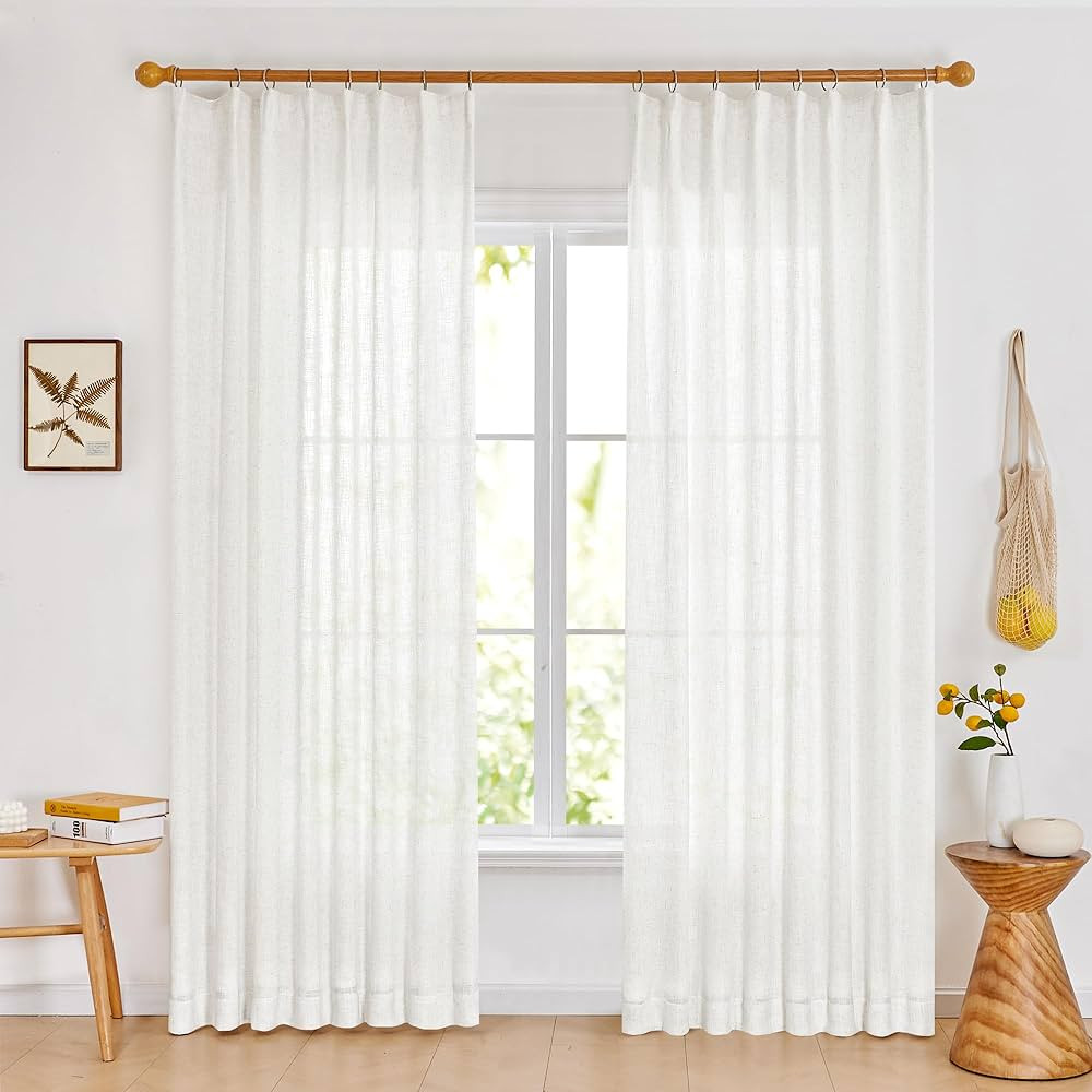 Deconovo Linen Curtains 90 Inches Long, Semi Light Filtering Sheers 2 Pieces Set, Light Filtering... | Amazon (US)
