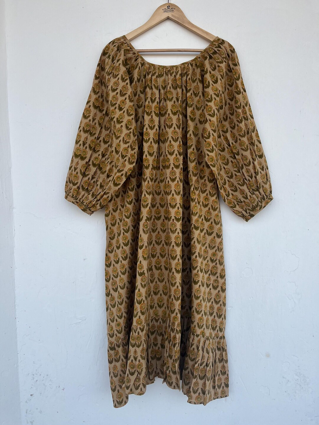 100% Natural Fiber Printed Cotton Maxi | Boho Long Maxi | Gathered Neck Cotton Dress - Etsy | Etsy (US)