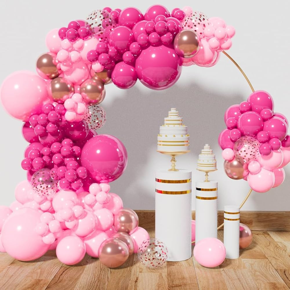 Pink Balloon Arch Garland Kit142 Pcs, Pink Balloon Garland Kit Metallic Rose Gold Confetti Balloo... | Amazon (US)