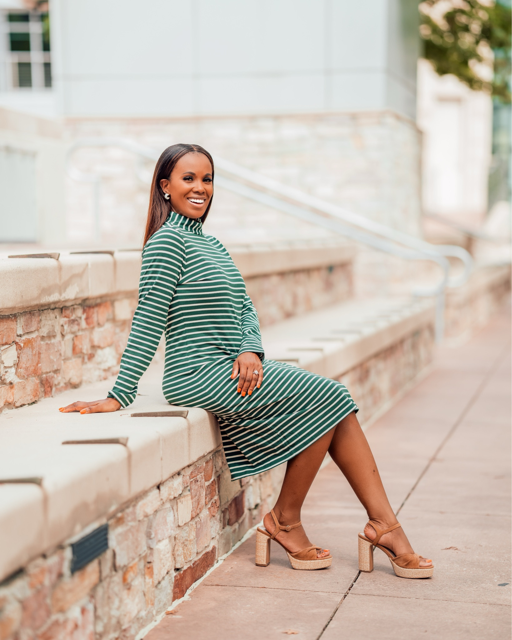 One of my absolute favorite fall looks this season is the Elise Turtleneck Dress in green stripe from Draper James. 🍂 I’m loving the long sleeves and the stunning design detail that runs down the side of the turtleneck—it’s so effortlessly chic! 💚🍁

Paired with my Draper James Pearl Huggie Earrings, this look is giving all the autumn vibes I need, perfect for any occasion. 🤩

#LTKBump #LTKStyleTip