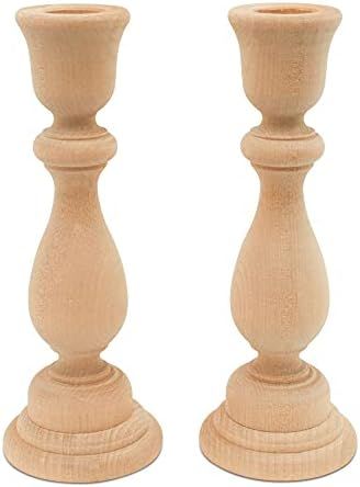 Amazon.com: Unfinished Wood Candlestick Holders 6-3/4 inches with 7/8 inch Hole, Set of 2 Classic... | Amazon (US)