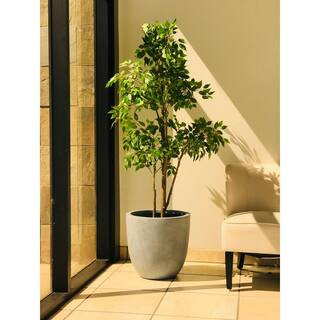 12 in. Tall Slate Gray Lightweight Concrete Round Modern Outdoor Planter | The Home Depot