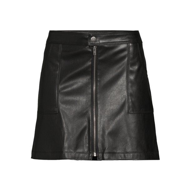 No Boundaries Juniors Faux Leather Zip Front Skirt - Walmart.com | Walmart (US)