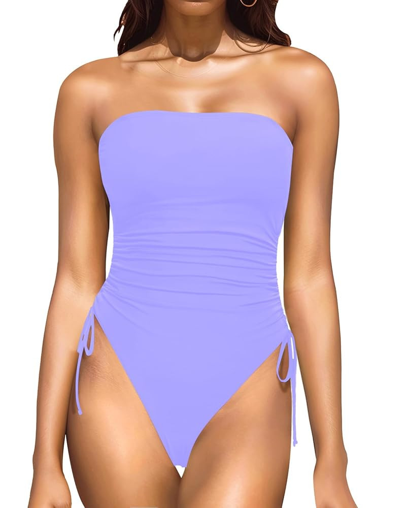 Yonique Women Strapless One Piece Swimsuit Tummy Control Bandeau Bathing Suit Cheeky Swimwear | Amazon (US)