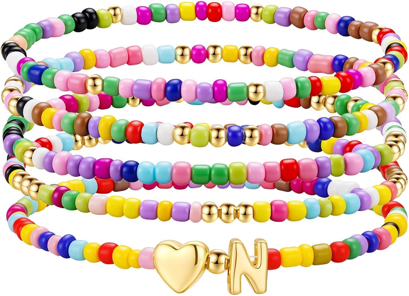 M MOOHAM Gifts for Kids Girls, 5PCS Colorful Beaded Initial Bracelets for Girls Women, Cute Stret... | Amazon (US)
