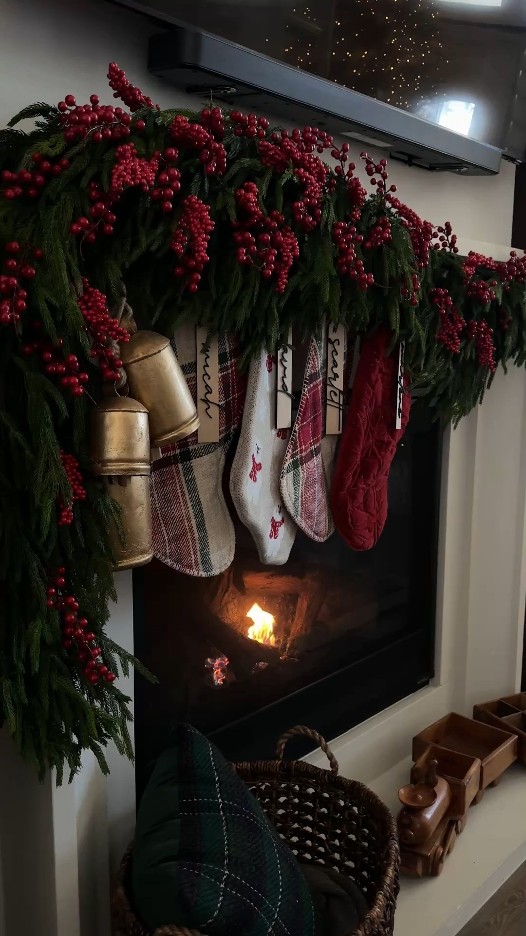 Christmas mantle decor, holiday fireplace styling, garland with berries, realistic cedar garland, oversized brass bells, Christmas stockings, plaid stockings, neutral stockings, cozy Christmas mantle, winter fireplace decor, holiday home inspiration, Christmas decorating ideas, farmhouse Christmas decor, traditional Christmas style, Christmas greenery, mantle garland ideas, cozy holiday home, Christmas hearth decor, Christmas home finds, red holiday decor, festive mantle setup, classic Christmas decorations, Christmas living room ideas

#LTKHome #LTKHoliday #LTKSeasonal