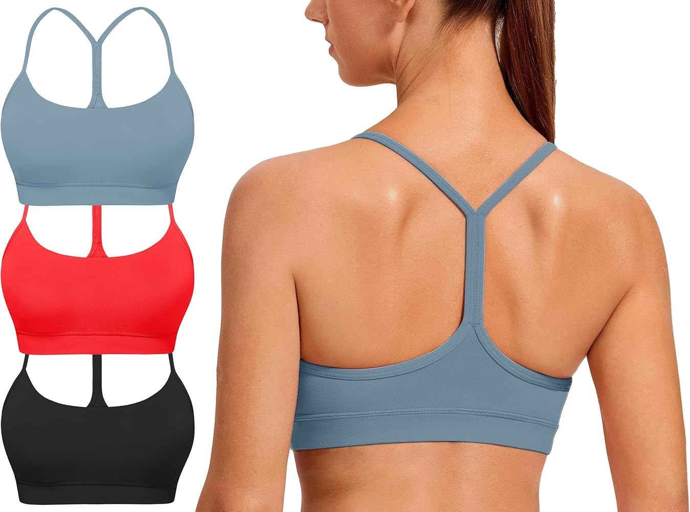 Spaghetti Strap Padded Sports Bras for Women - Y Back Yoga Workout Tops (3 Pack) | Amazon (US)