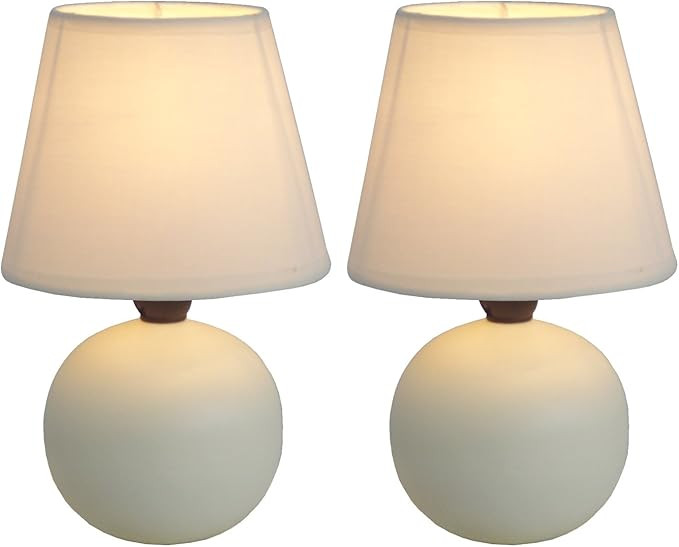 Simple Designs LT2008-OFF-2PK Mini Ceramic Globe Table Lamp 2 Pack Set, Off-White | Amazon (US)