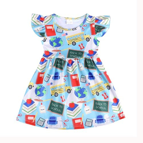 Toddler Girls Back to School Dress Pencil Book Print Dresses Short Sleeves Summer Dress 6-7Y | Amazon (US)