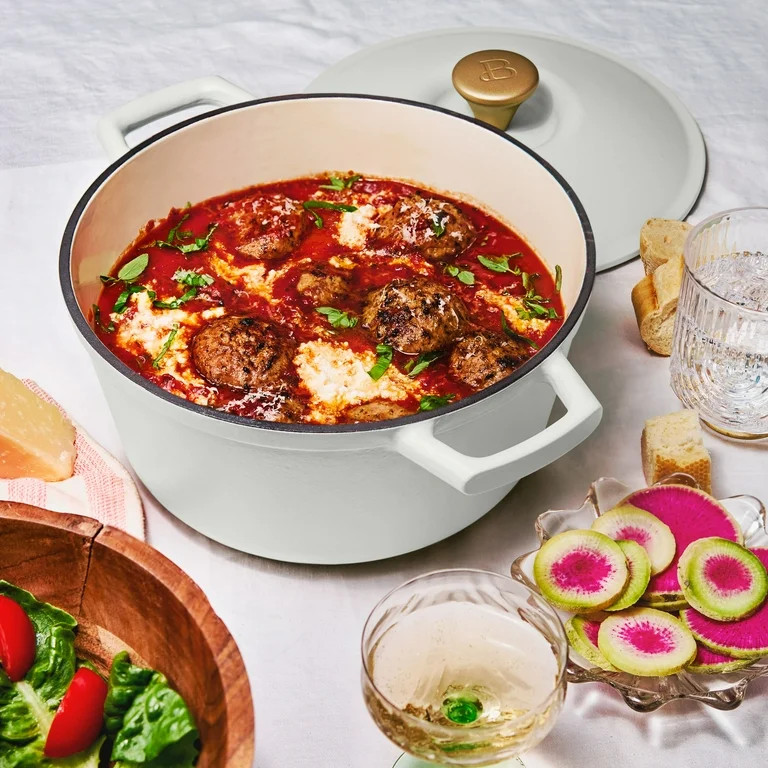 Beautiful 5 Quart Cast Iron Round Dutch Oven, White Icing by Drew Barrymore | Walmart (US)