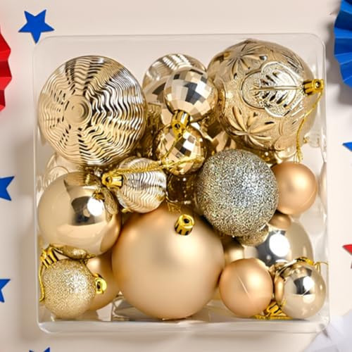 Gold Christmas Ornaments – 36 Pcs Shatterproof Balls for Xmas Tree, Multi-Size (1.57"/2.36"/3.15") Matte, Shiny & Glitter Finishes, Holiday Decoration Set | Amazon (US)