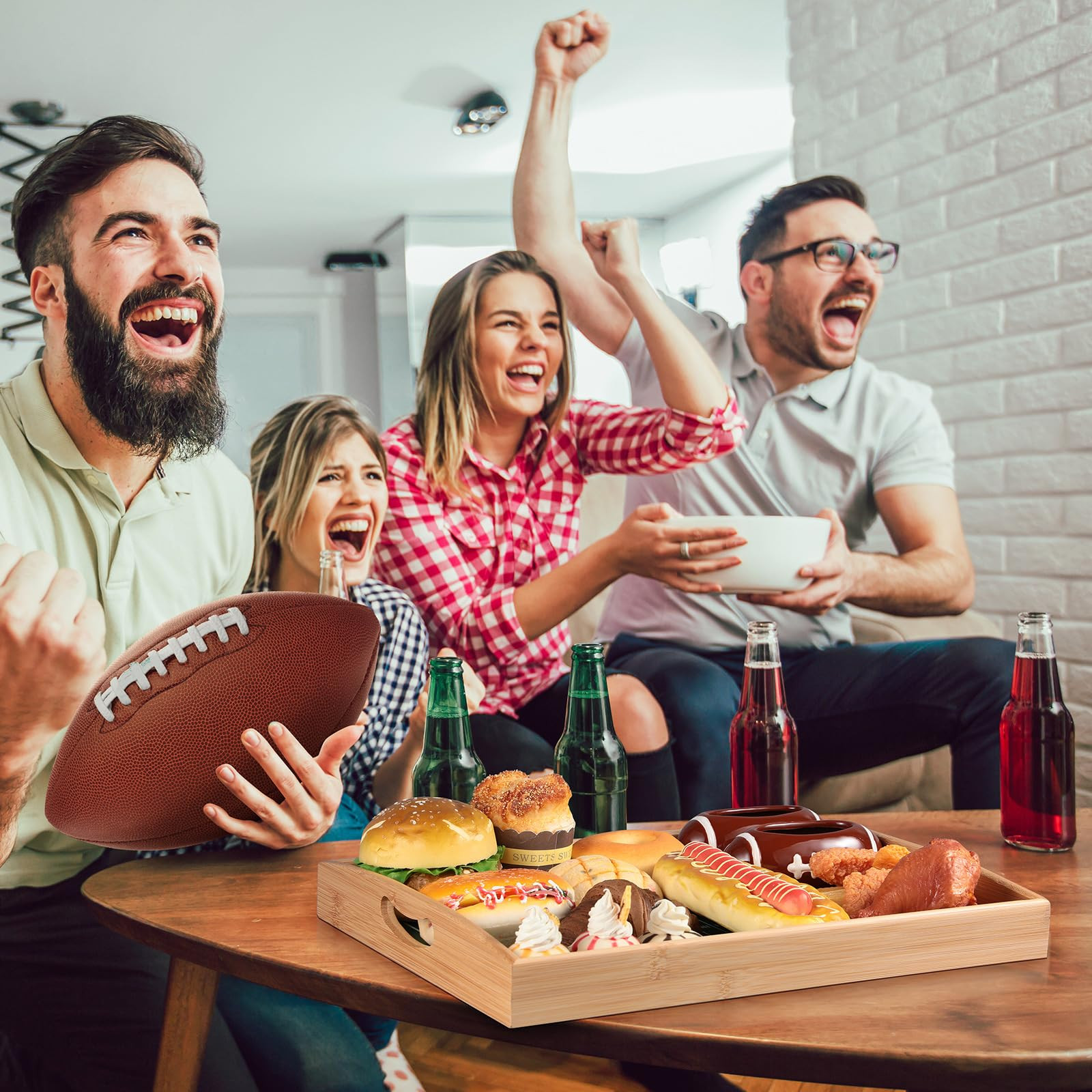 Vesici Football Serving Tray and Bowl Set, 1 Wooden Stadium Football Party Platter and 2 Ceramic ... | Amazon (US)