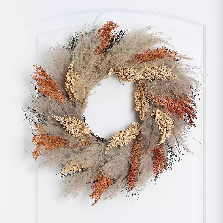 New! Pampas Seed and Wheat Wreath | Kirkland's Home