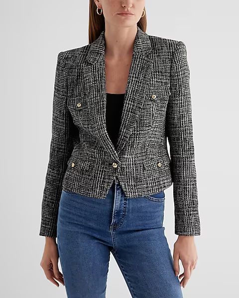 Tweed Novelty Button Cropped Blazer | Express