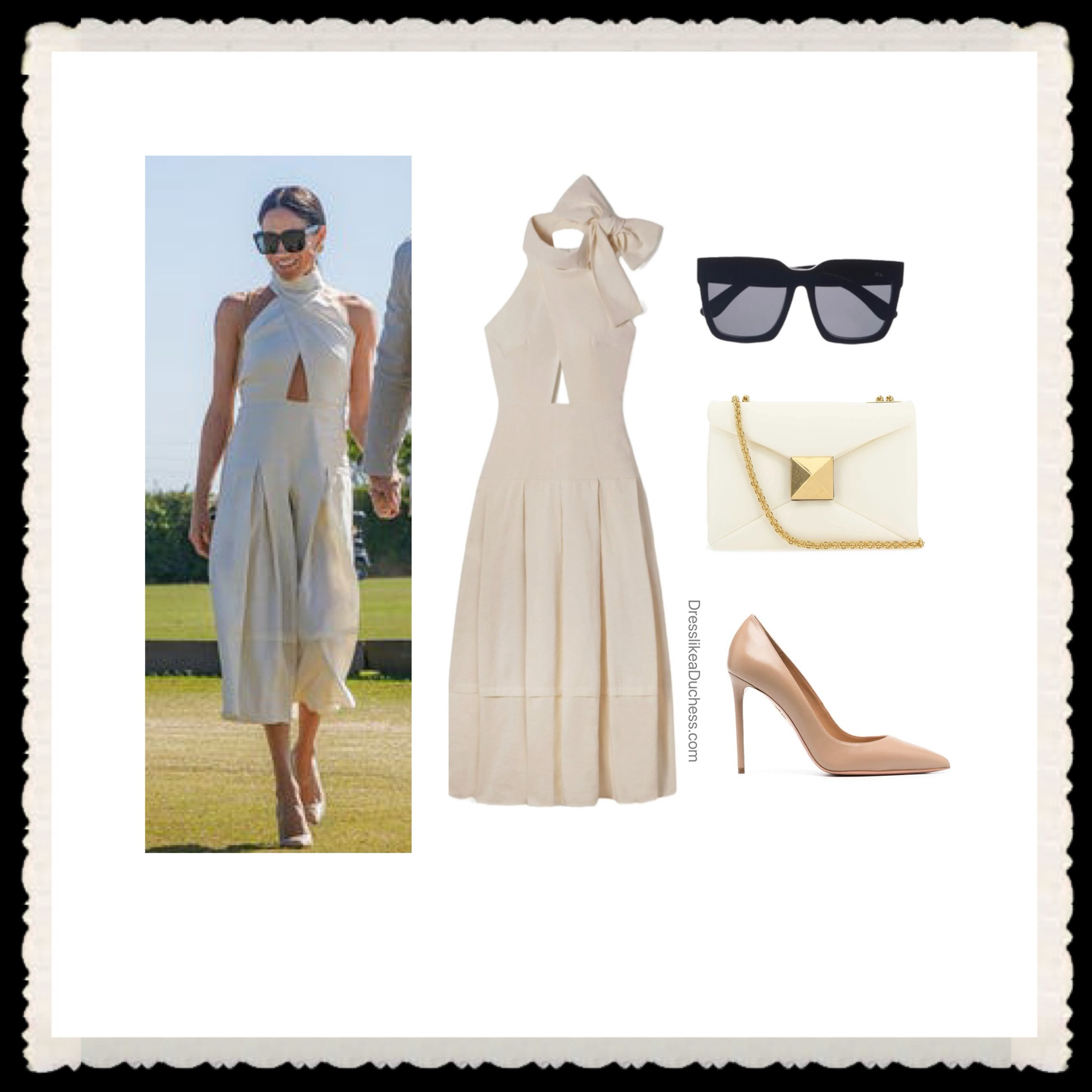 Meghan Markle in Miami in Heidi Merrick Ginger dress, Valentino stud nappa bag and Aquazzura purist pumps 