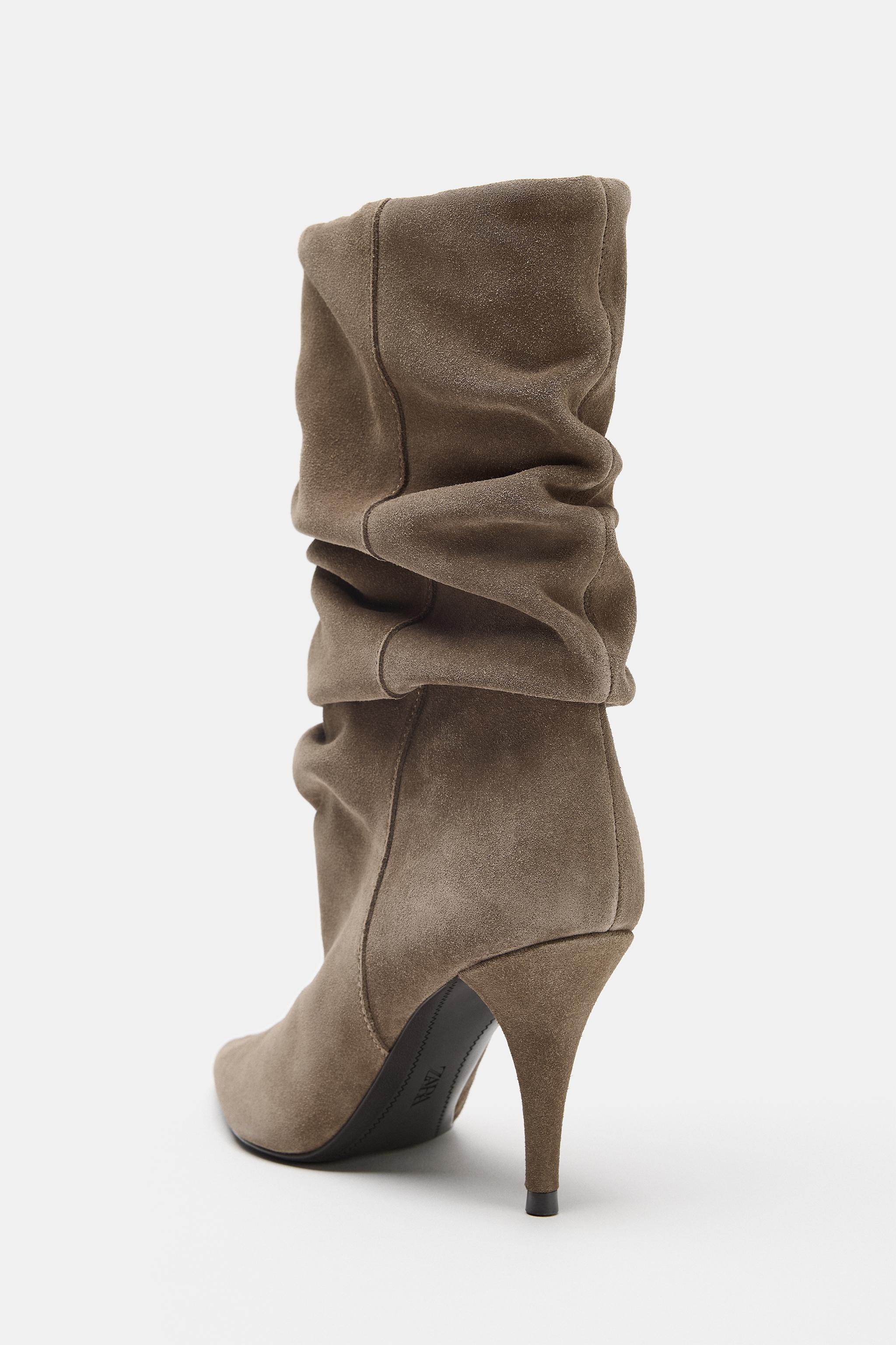 SPLIT SUEDE GATHERED HEELED BOOTS | Zara UK