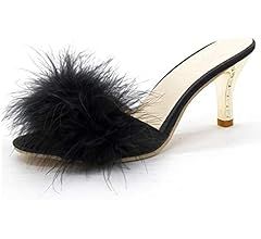 Amazon.com | COVOYYAR Women's Feather Thin High Heels Peep Toe Fur Slippers Mules Lady Pumps Slides  | Amazon (US)
