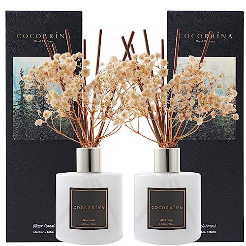 Cocorrína Premium Reed Diffuser Set with Preserved Baby's Breath & Cotton Stick Black Forest 2 Packs, 6.7oz Scent Fragrance Oil Diffuser for Bedroom Bathroom Home Décor | Amazon (US)