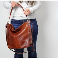 Brown Leather Hobo Bag, Italian Grain, Aztec Strap Crossbody | Etsy (US)