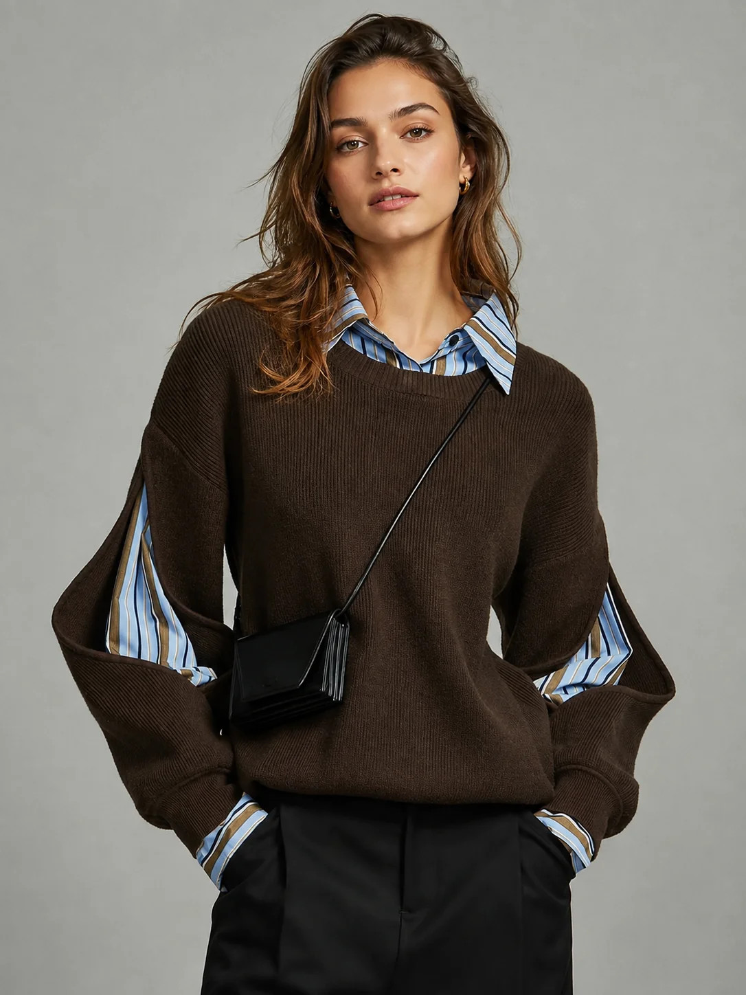 2 in 1 Ribbed Cutout Sweater | Commense