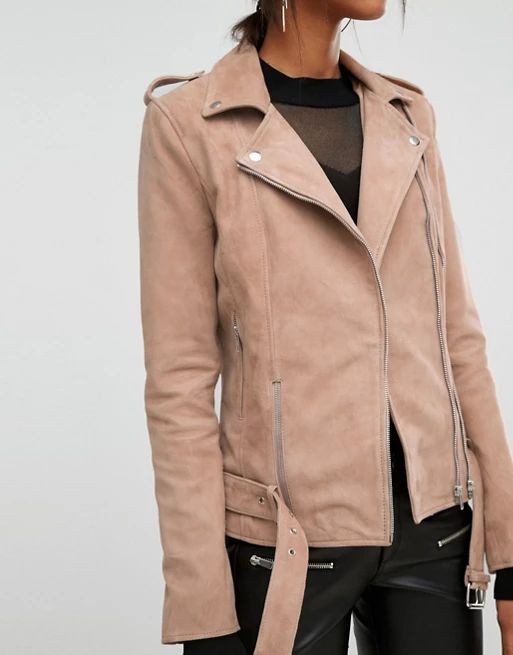 Y.A.S Tall Gwen Suede Biker Jacket With Belted Hem | ASOS UK