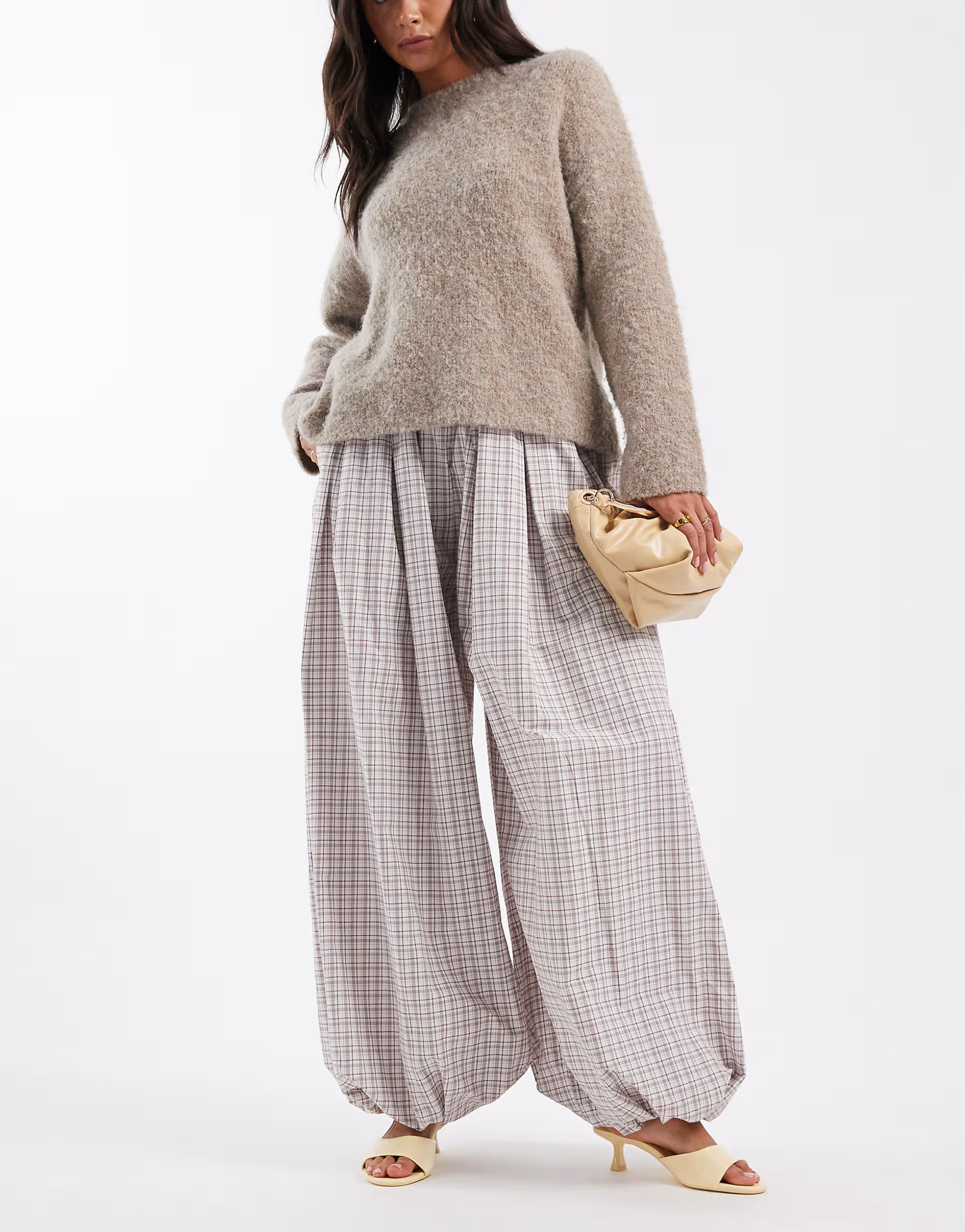 ASOS DESIGN cotton balloon trouser in brown check | ASOS | ASOS (Global)