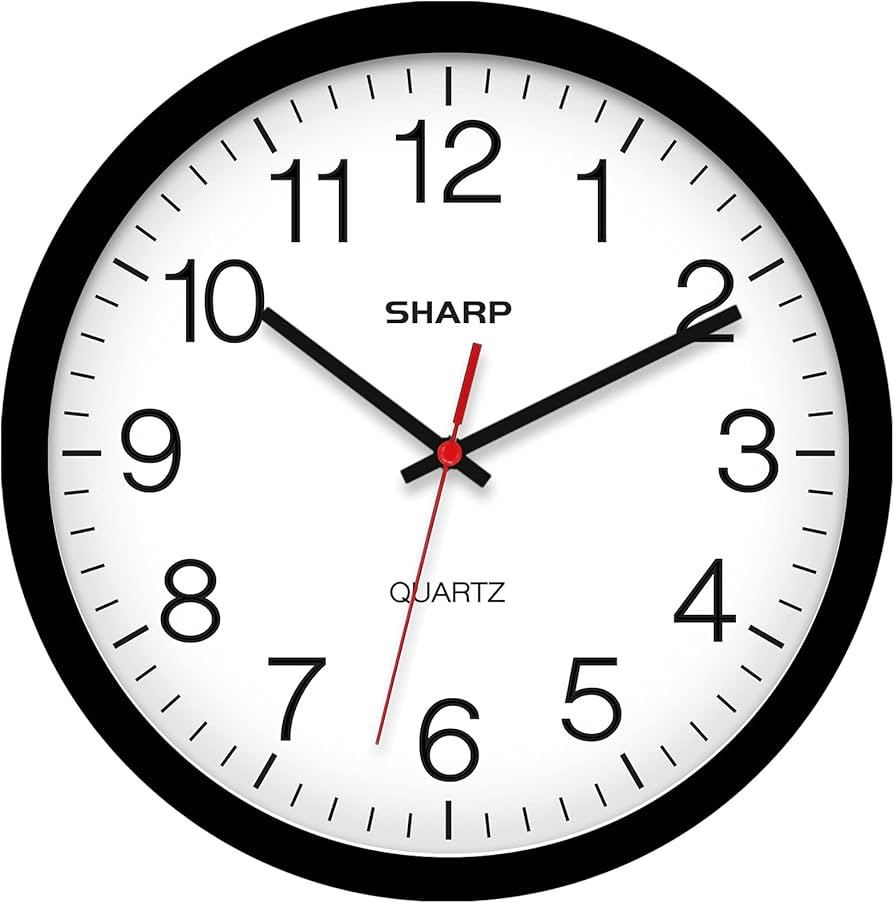 SHARP Wall Clock – Black, Silent Non Ticking 14 Inch Quality Quartz Battery Operated Round Easy... | Amazon (US)