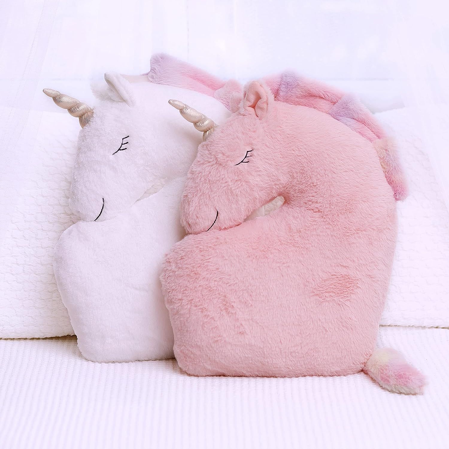 PERFECTTO Set of 2 Decorative Unicorn Pillows for Girls Kids Room. White and Pink Fluffy Pillows.... | Amazon (US)