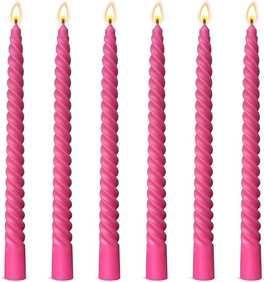 6 Pack 10 Inch Hot-Pink Spiral Taper Candles for Christmas and Holiday Home Decoration, Unscented... | Amazon (US)