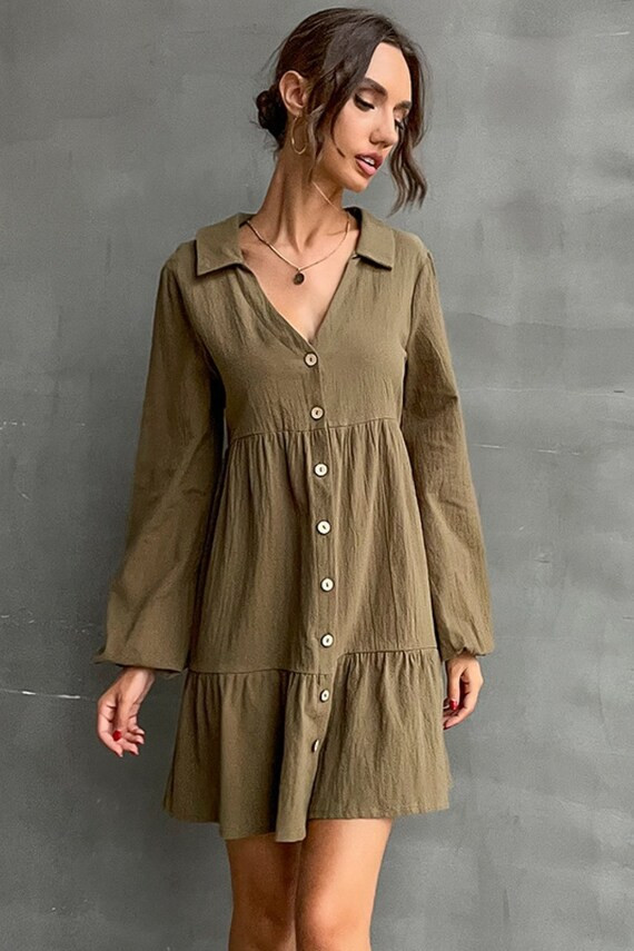 Collar V-neck Button Down Tiered Dress  Party Dress  Fall - Etsy | Etsy (US)