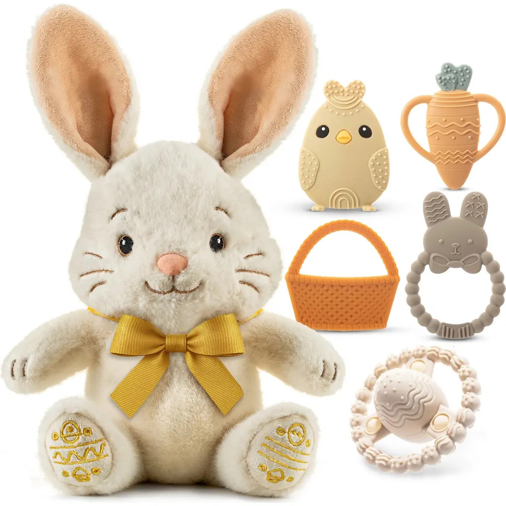 Sperric Plush Bunny with Bow and Silicone Teether Set in Neutral at Nordstrom | Nordstrom