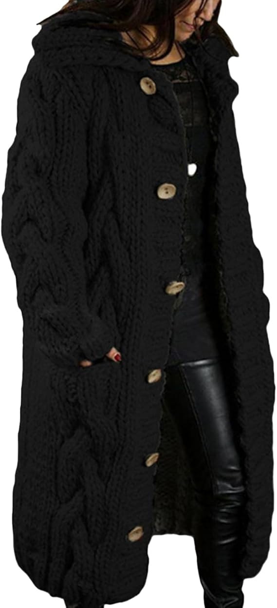 LOAIHA Women Chunky Cable Knit Long Sleeve Cardigan Fall Winter Trendy Oversized Button Down Swea... | Amazon (US)