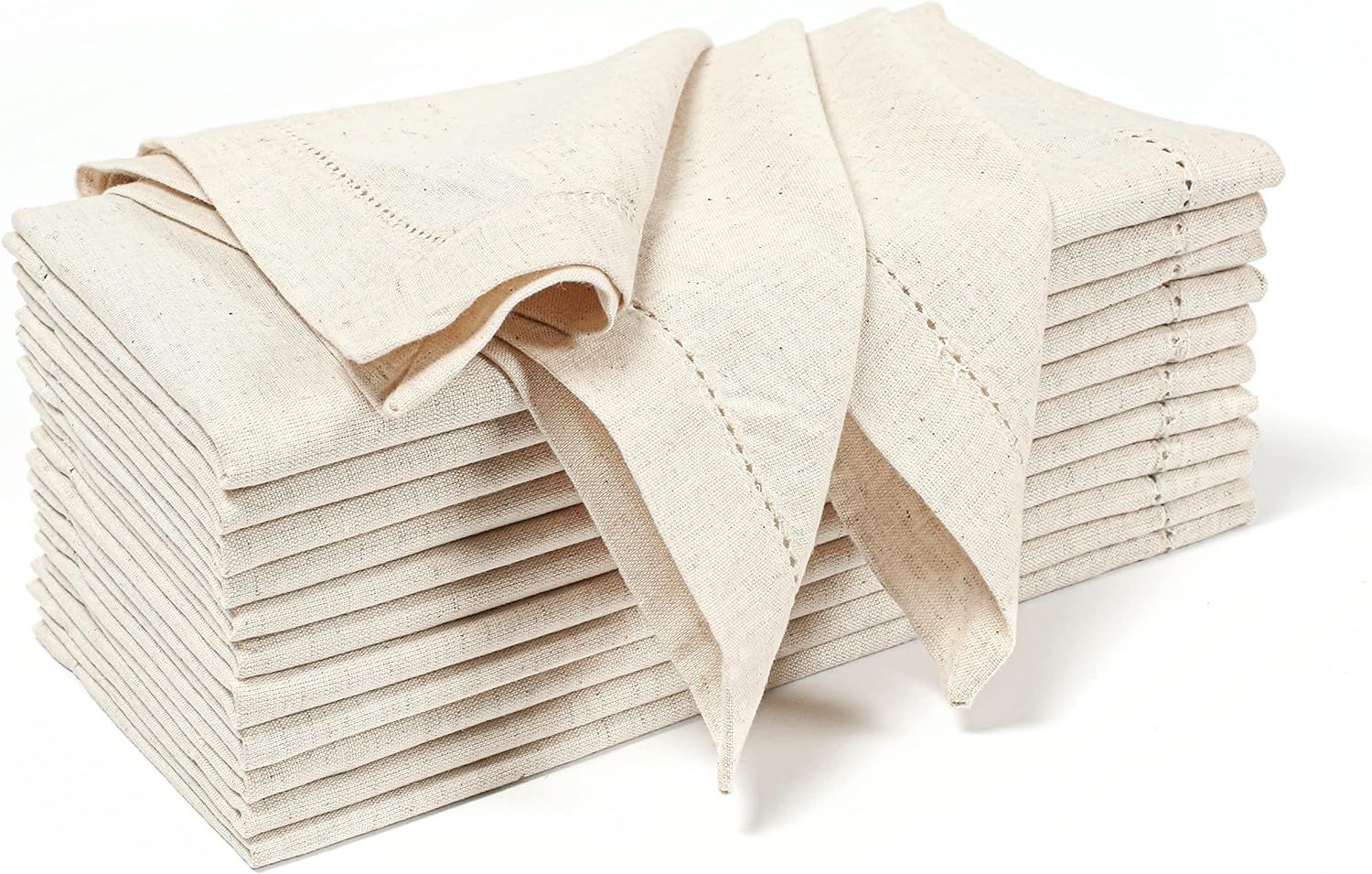 Hausattire Cloth Dinner Napkins in Cotton Flax Fabric with Hemstitched Detailing & Mitered Corner... | Amazon (US)