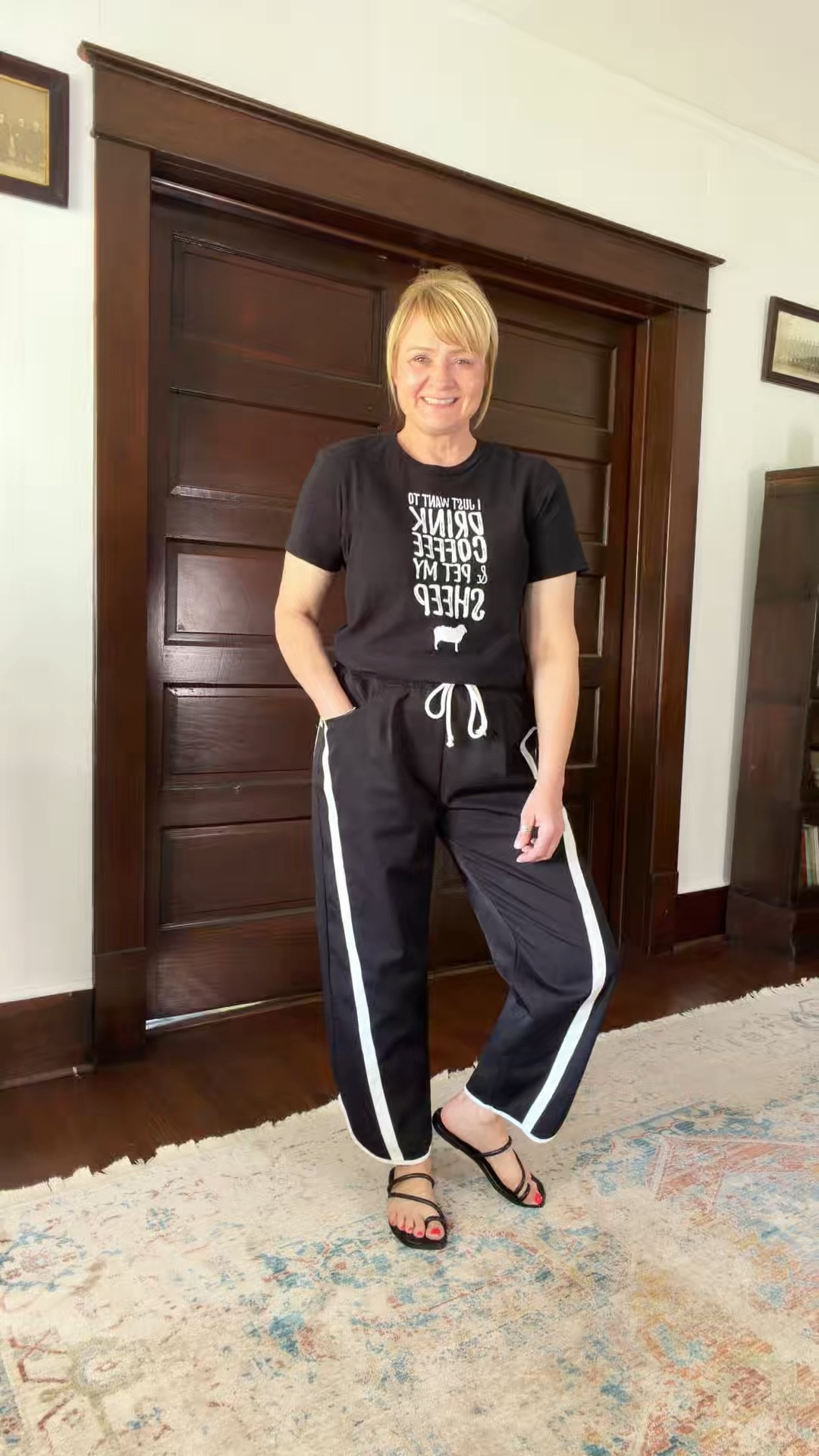 No makeup Day.  
I just want to drink coffee and pet my sheep 🐑 and I need these pants in more colors.  

#LTKOver40 #LTKootd