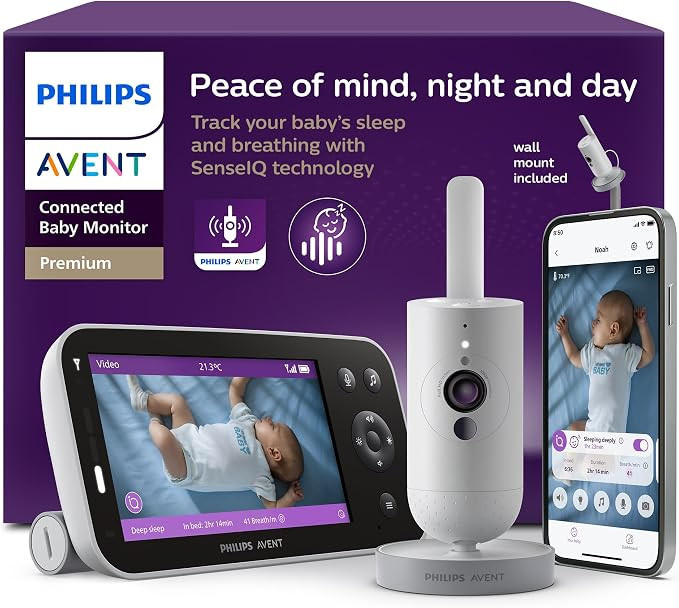 Philips Avent Premium Connected Baby Monitor - Smart Baby Monitor with App, 1080p Camera, SenseIQ... | Amazon (US)