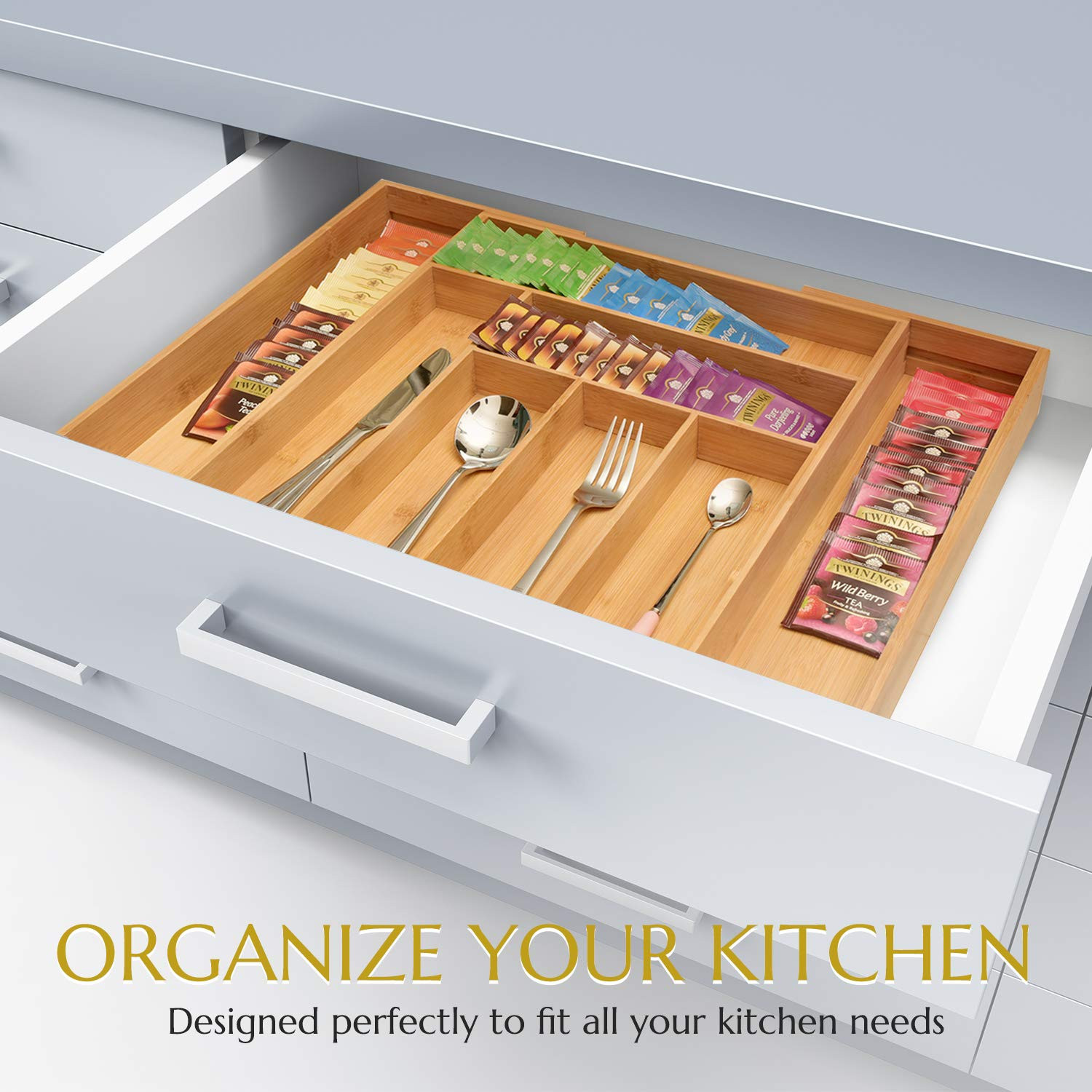 Signature Living Bamboo Expandable Utensil Drawer Organizer, Premium Bamboo for Cutlery, Flatware, S | Amazon (US)