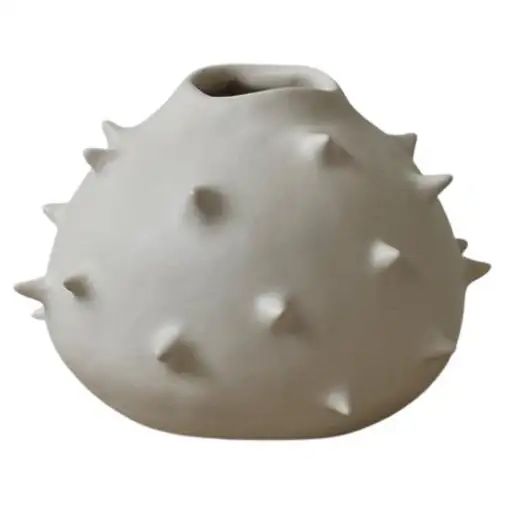 Handmade Modern White Matte Rounded Sculptural Ceramic Vase with Spikes | 1stDibs