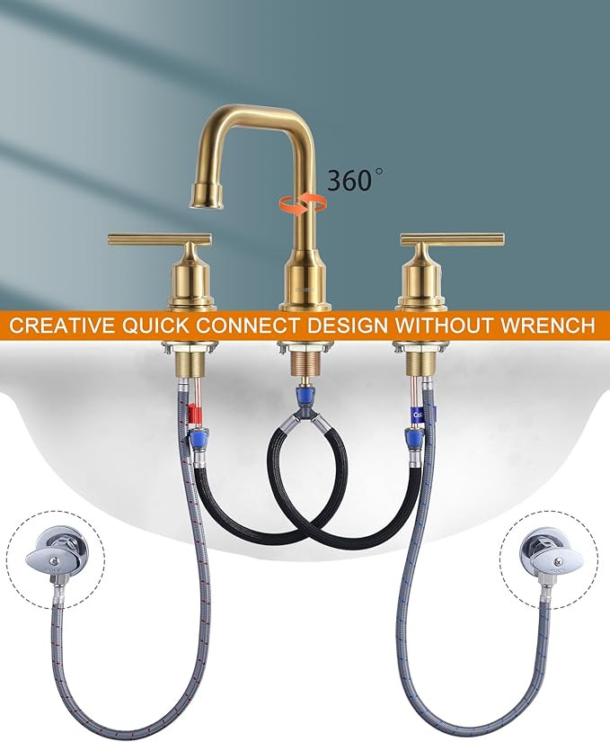 WOWOW Brushed Gold Bathroom Faucet Widespread Bathroom Sink Faucet 2 Handle Lavatory Tap 3 Holes ... | Amazon (US)