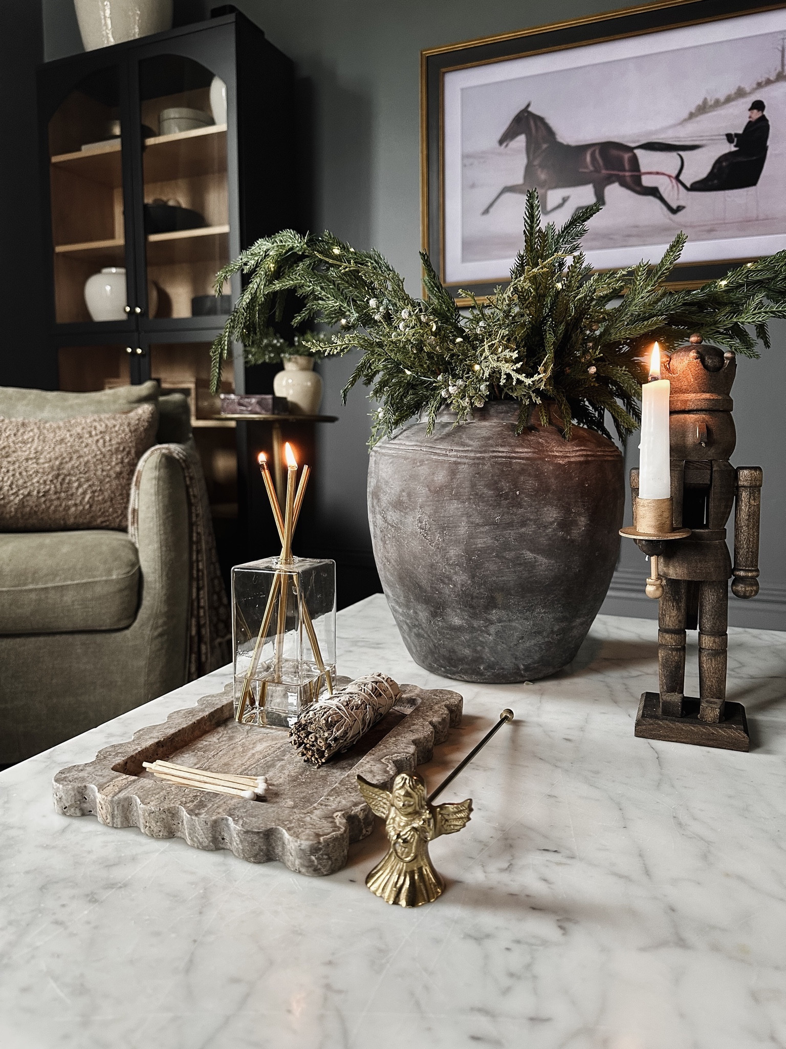 
Coffee table, Styling with my new marble tray from Amazon, the quality is so nice I’ve owned lots of marble trays, and this one is by far my favorite, I love the size and color, vase, DIY candle nutcracker made by me, marble, coffee table, accent chair, frame, TV, living room, decor, coffee table, Styling

#LTKGiftGuide #LTKstyletip #LTKhome