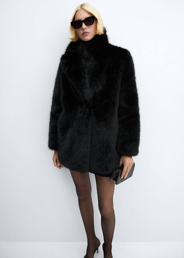 Lapels faux fur coat -  Women | Mango USA | MANGO (US)