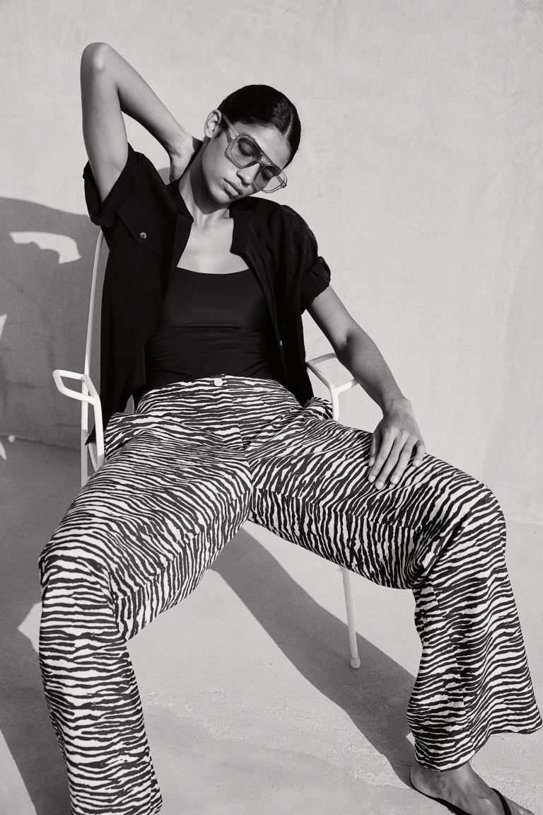 Wide-leg Pants - White/zebra print - Ladies | H&M US | H&M (US + CA)