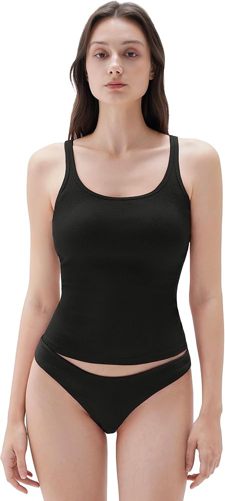 SUUKSESS Women Padded Cotton Ribbed Long Tank Tops 2025 Summer Going Out Basic Scoop Neck Cami To... | Amazon (US)