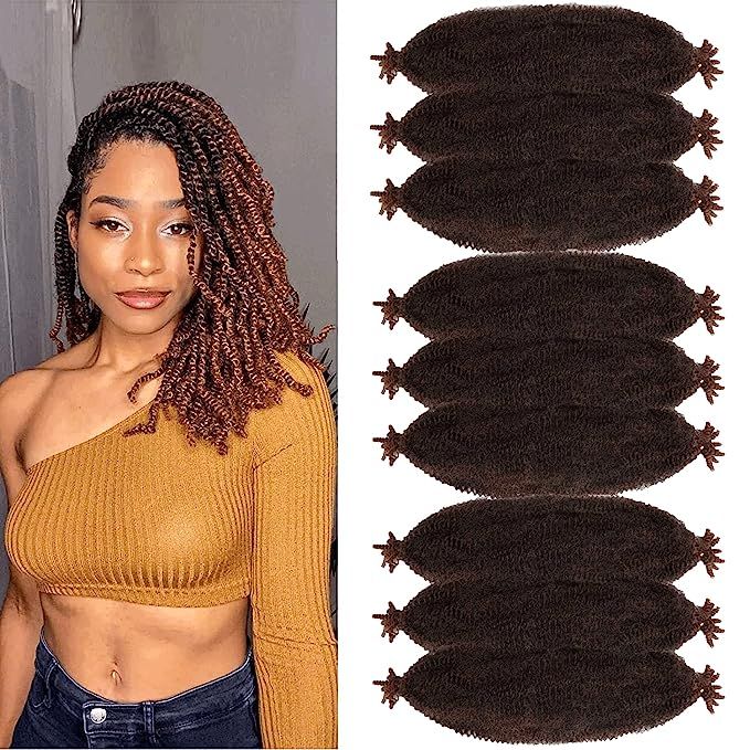 LingGuan Pre-Separated Springy Afro Twist Hair 16 Inch kinky Spring twist hair braiding 9 Packs S... | Amazon (US)