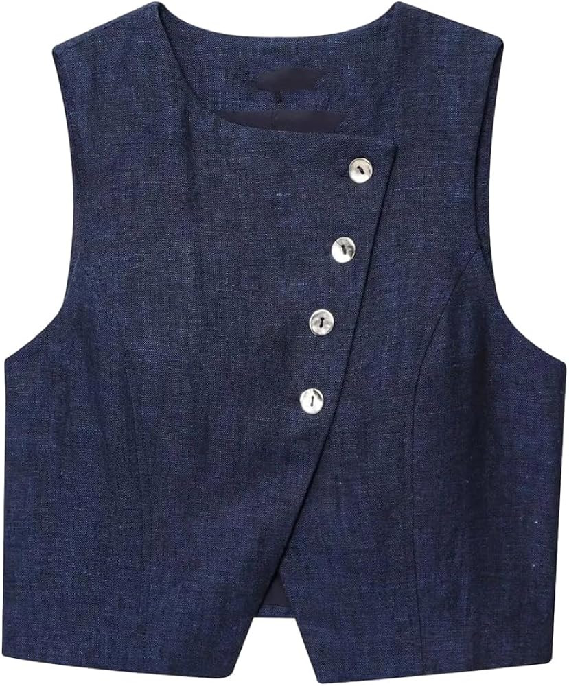 Women's Set O Neck Vest Straight Loose Button Pants Casual Office Summer Set | Amazon (US)
