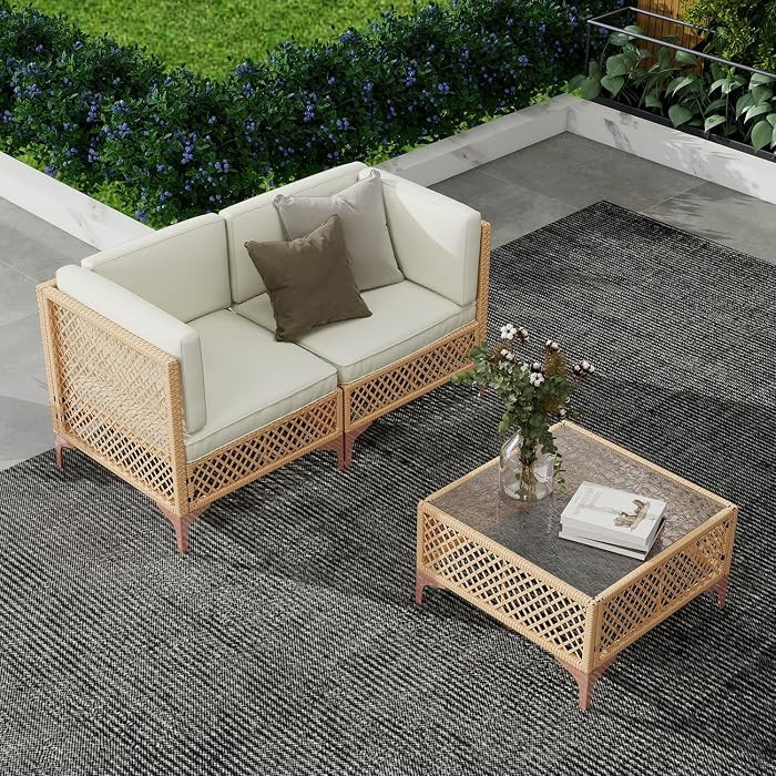 LYNSLIM Outdoor Patio Furniture Set, Wicker Outdoor Sectional Set, Boho Patio Conversation Sectio... | Amazon (US)